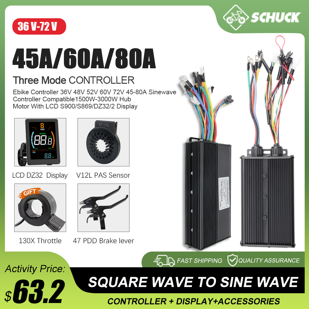 Sine Wave Controller 48V 72V 80A - E-bike 3 Modus 48V 52V 60V